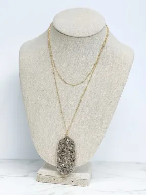 Classic Pendant Beaded Long Necklace - Grey