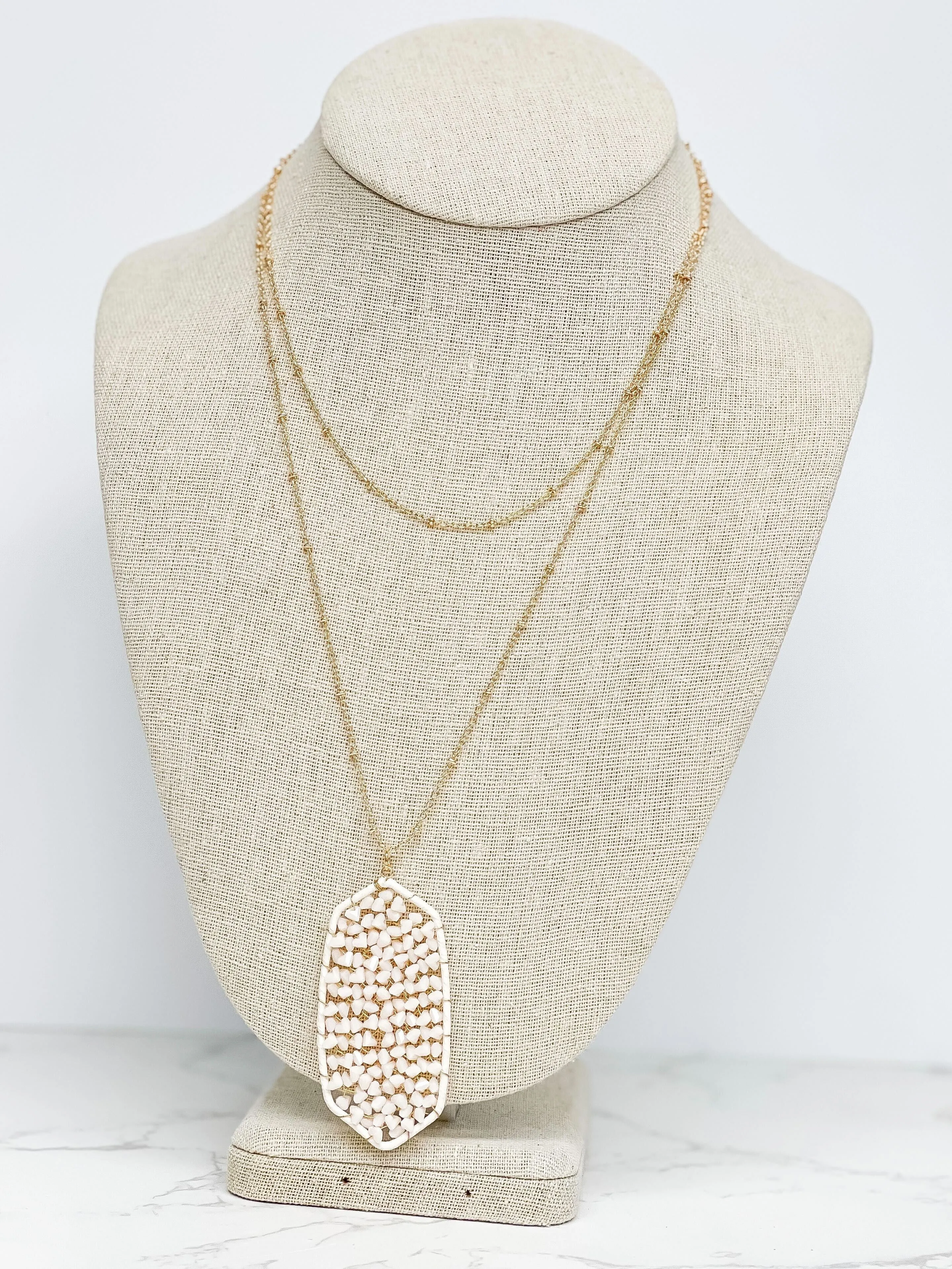 Classic Pendant Beaded Long Necklace - Ivory