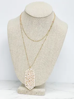 Classic Pendant Beaded Long Necklace - Ivory