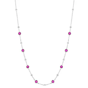 Classic Women's Necklace - Silver Bezel Set Ruby CZ and Bead Station | M-7076-16