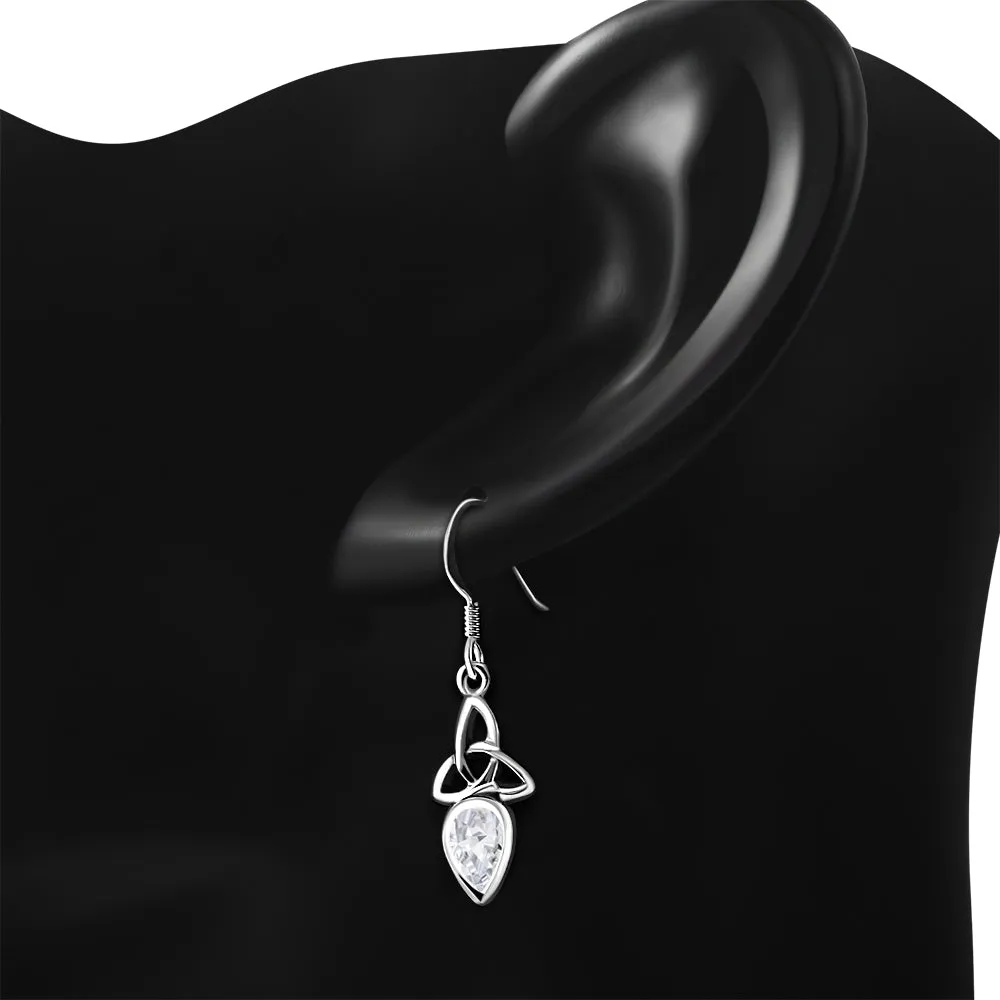 Clear CZ Celtic Trinity Silver Earrings