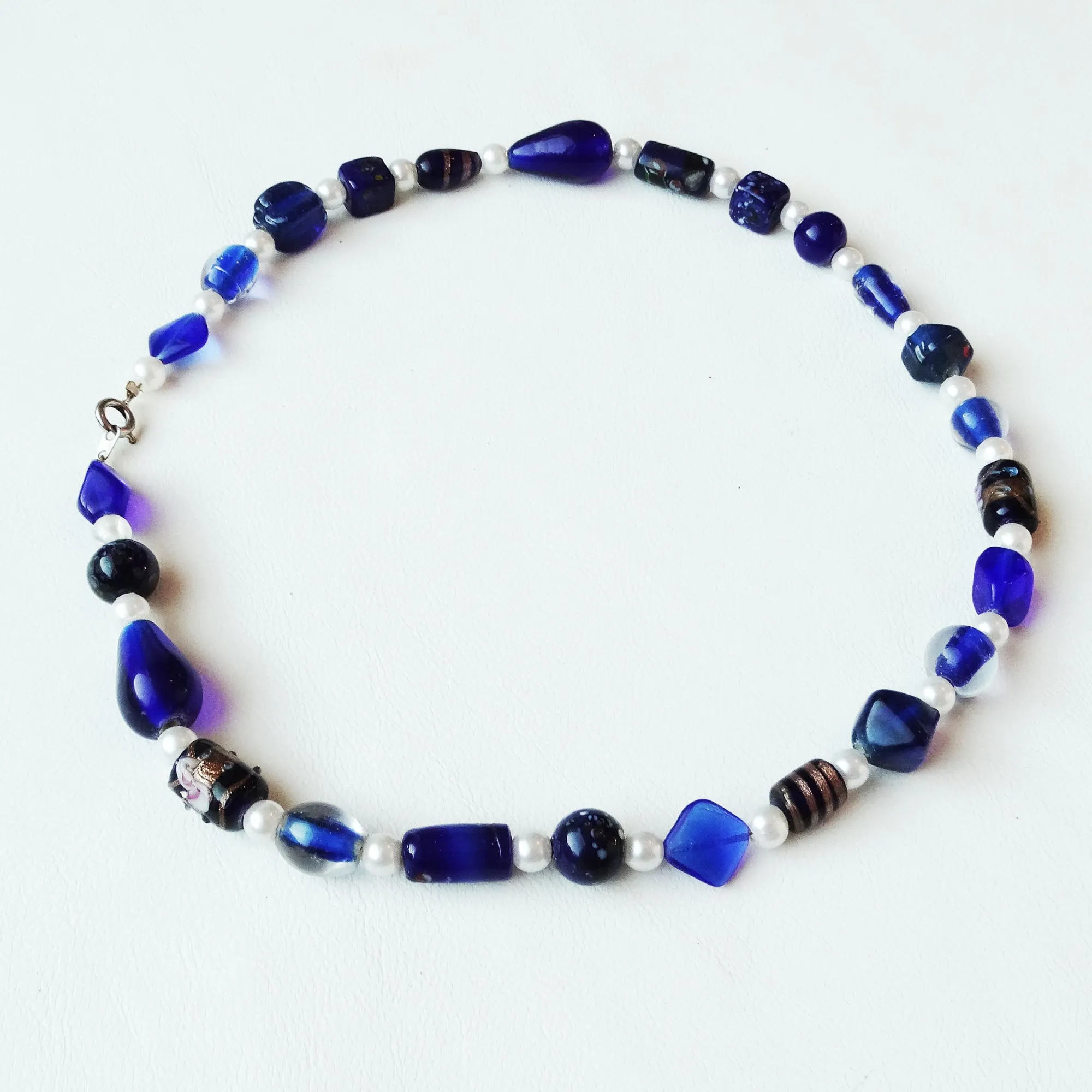 Cobalt Bead Pearl Necklace