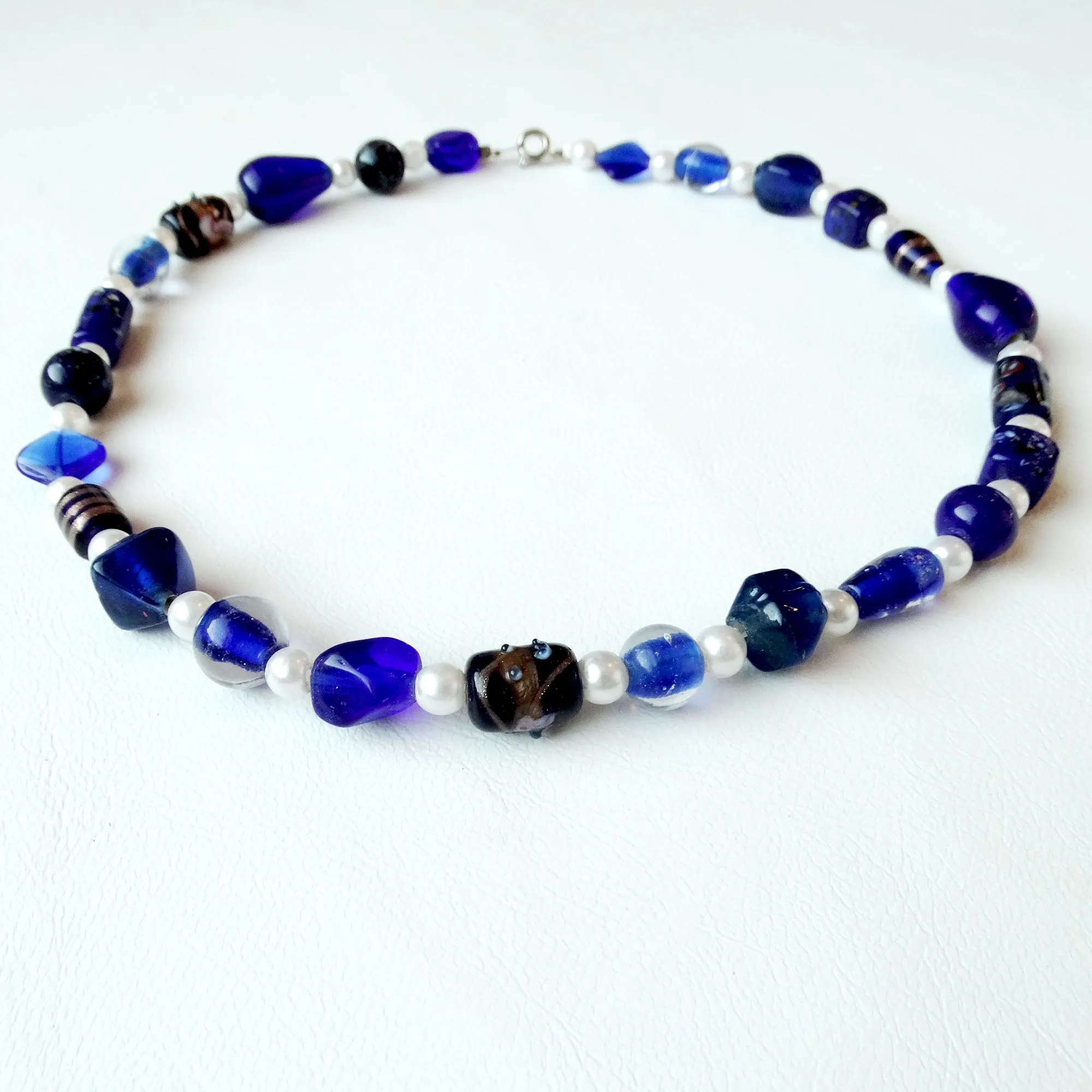 Cobalt Bead Pearl Necklace