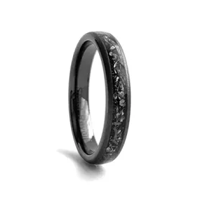 Comfort Fit 4mm High-Tech Ceramic Ring With an Inlay of Meteorite Pieces