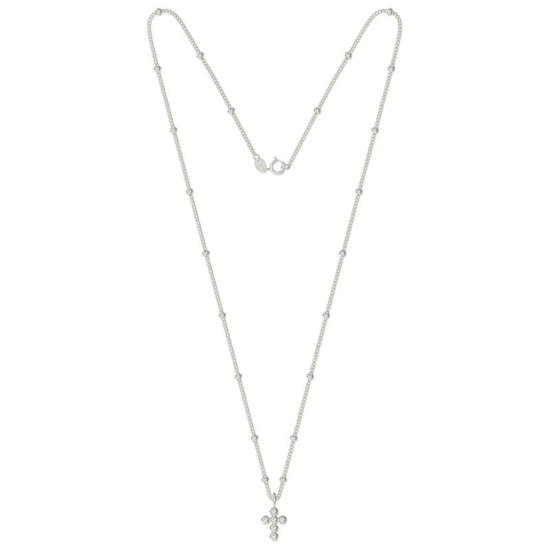 Cross Necklace with Beaded chain - Sterling Silver