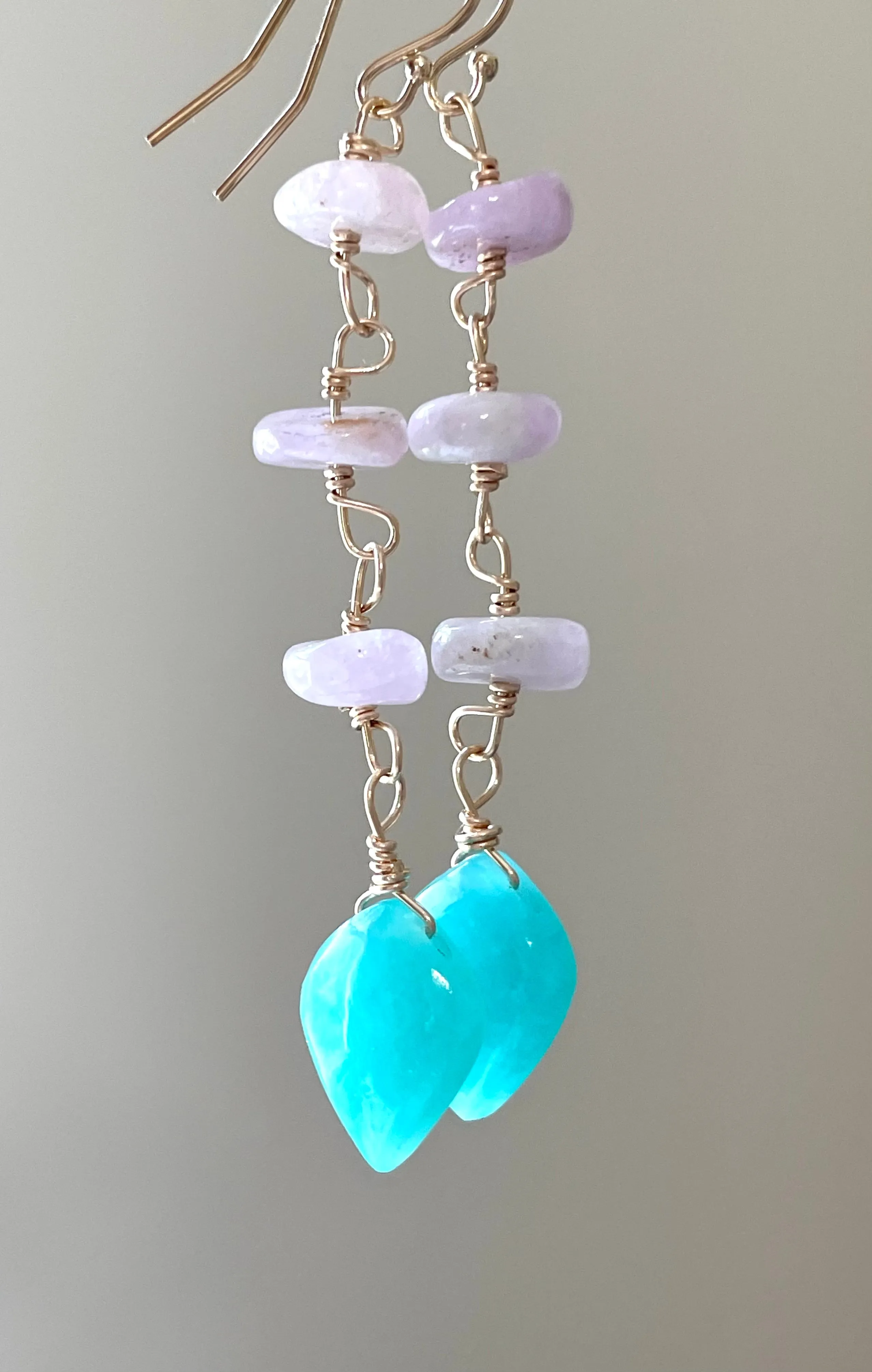 Crystal Earrings - Kunzite and Amazonite Gold Filled