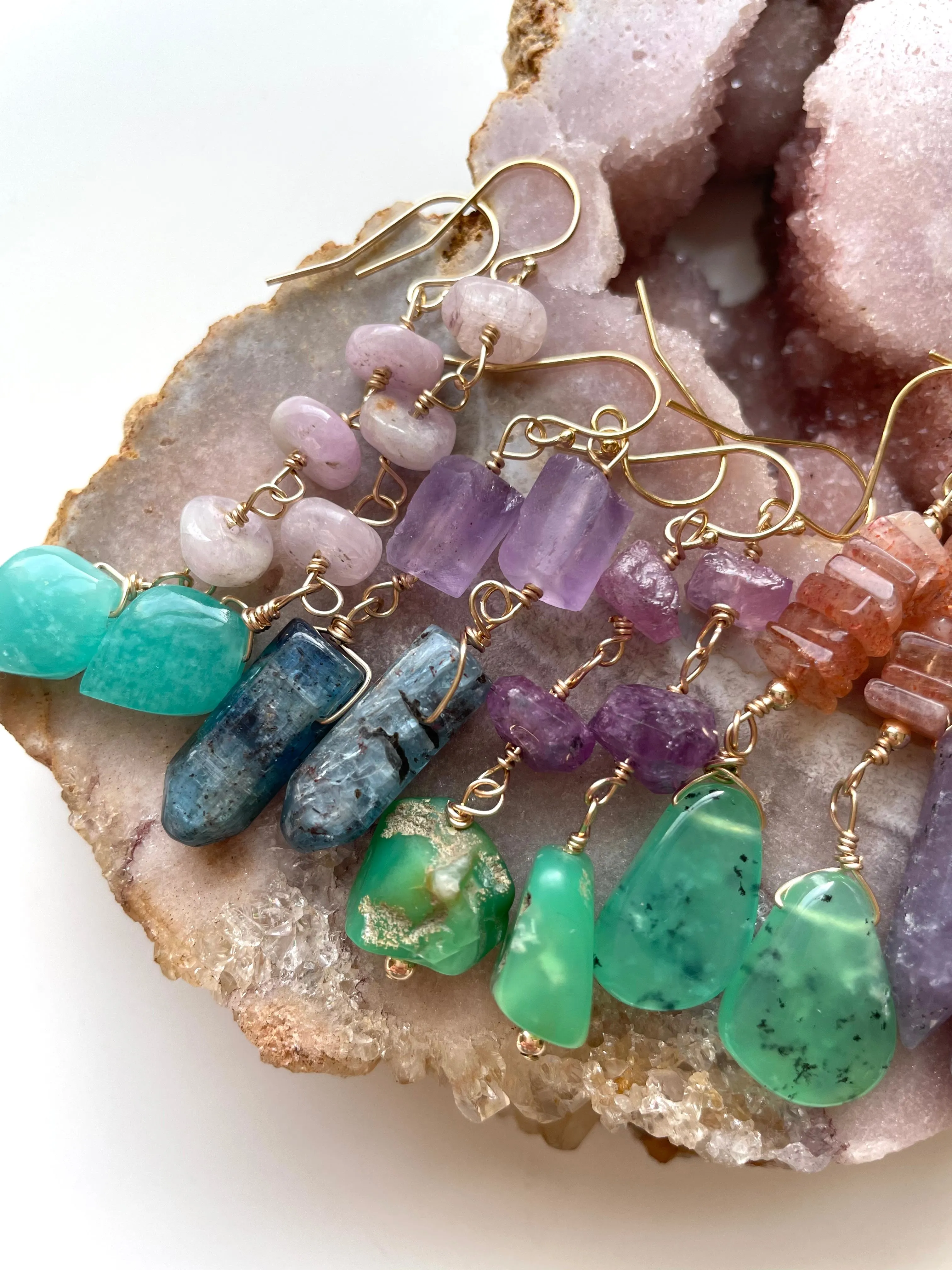 Crystal Earrings - Kunzite and Amazonite Gold Filled