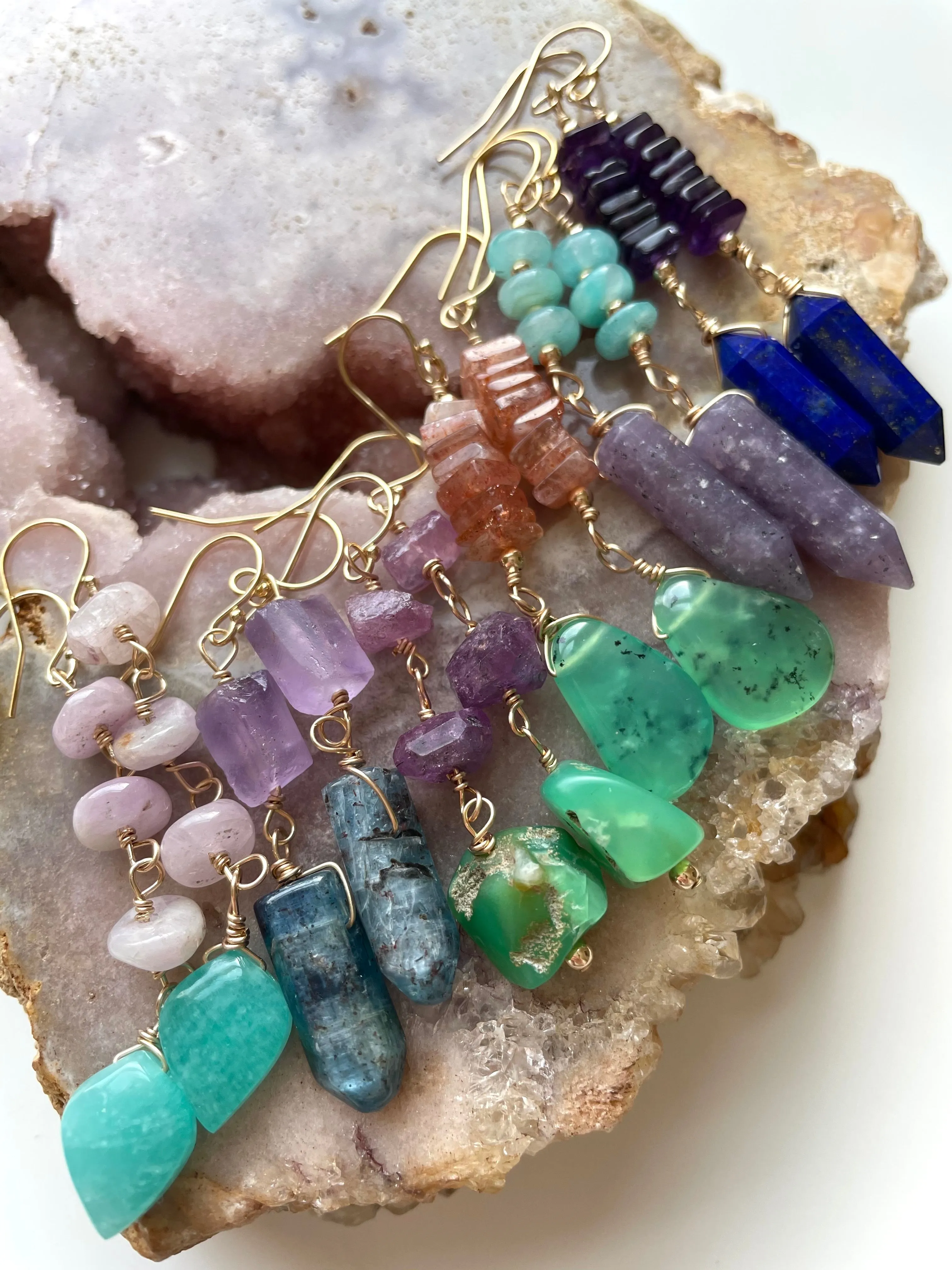 Crystal Earrings - Kunzite and Amazonite Gold Filled