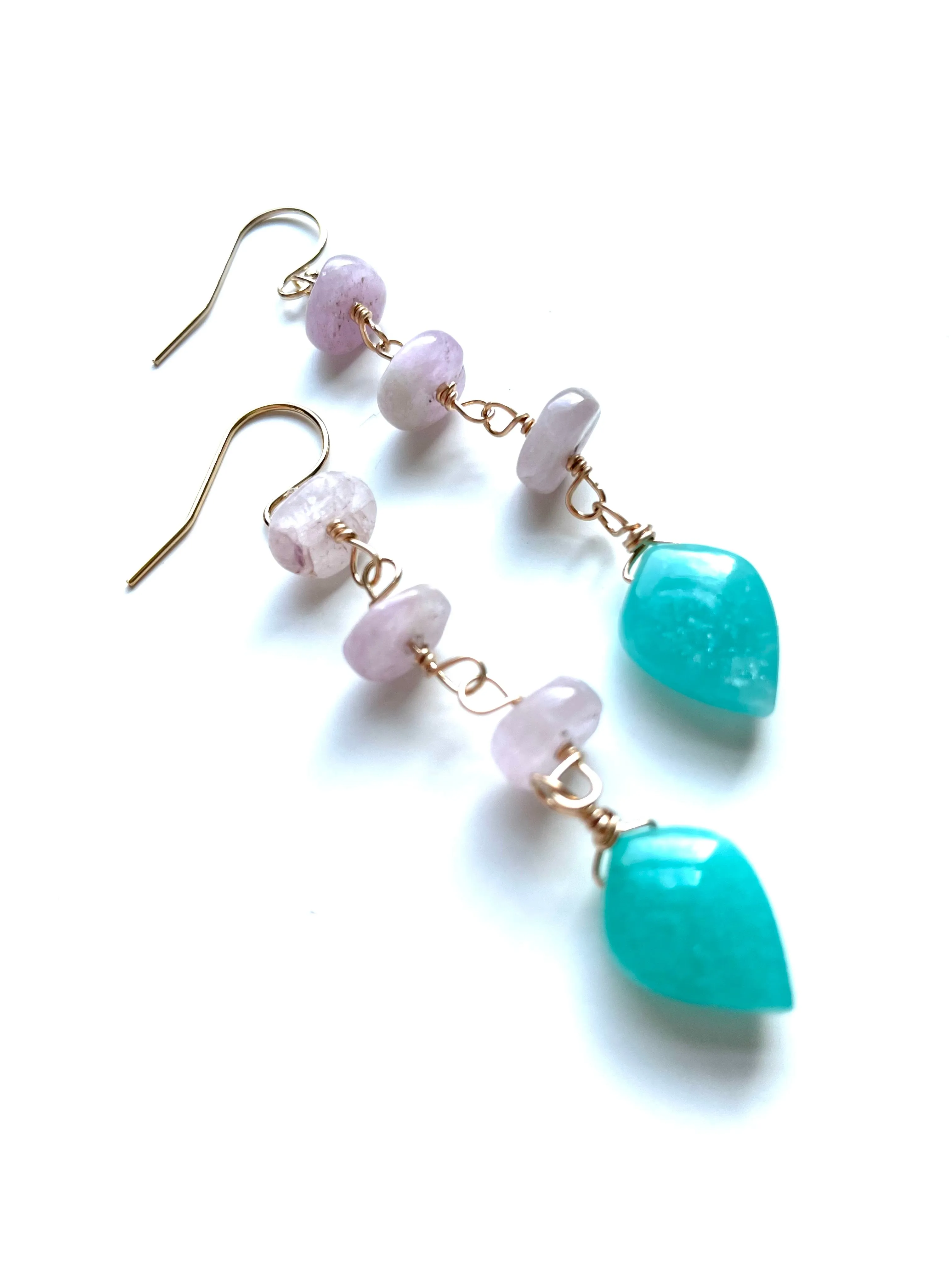 Crystal Earrings - Kunzite and Amazonite Gold Filled