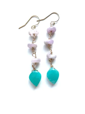 Crystal Earrings - Kunzite and Amazonite Gold Filled