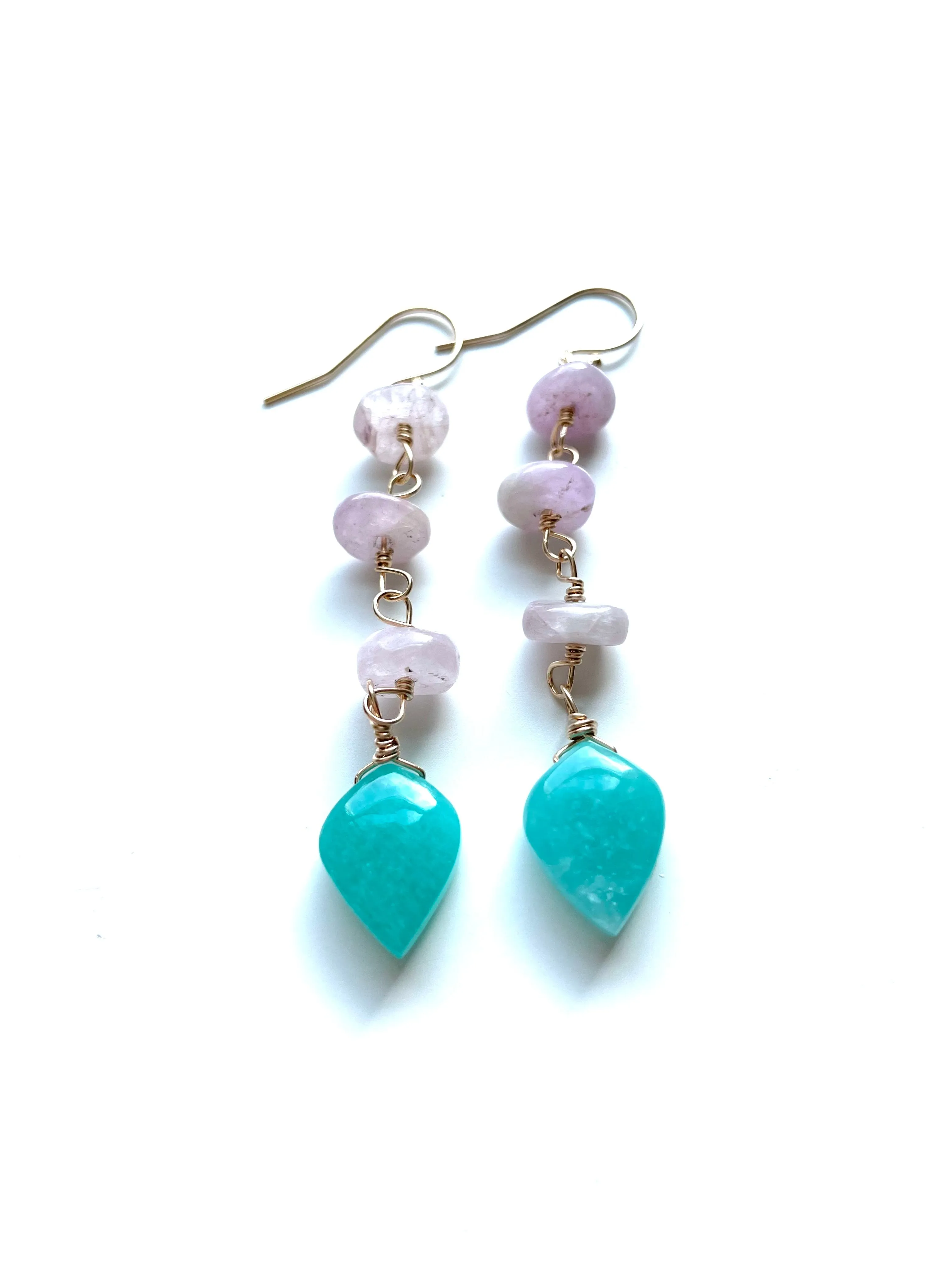 Crystal Earrings - Kunzite and Amazonite Gold Filled