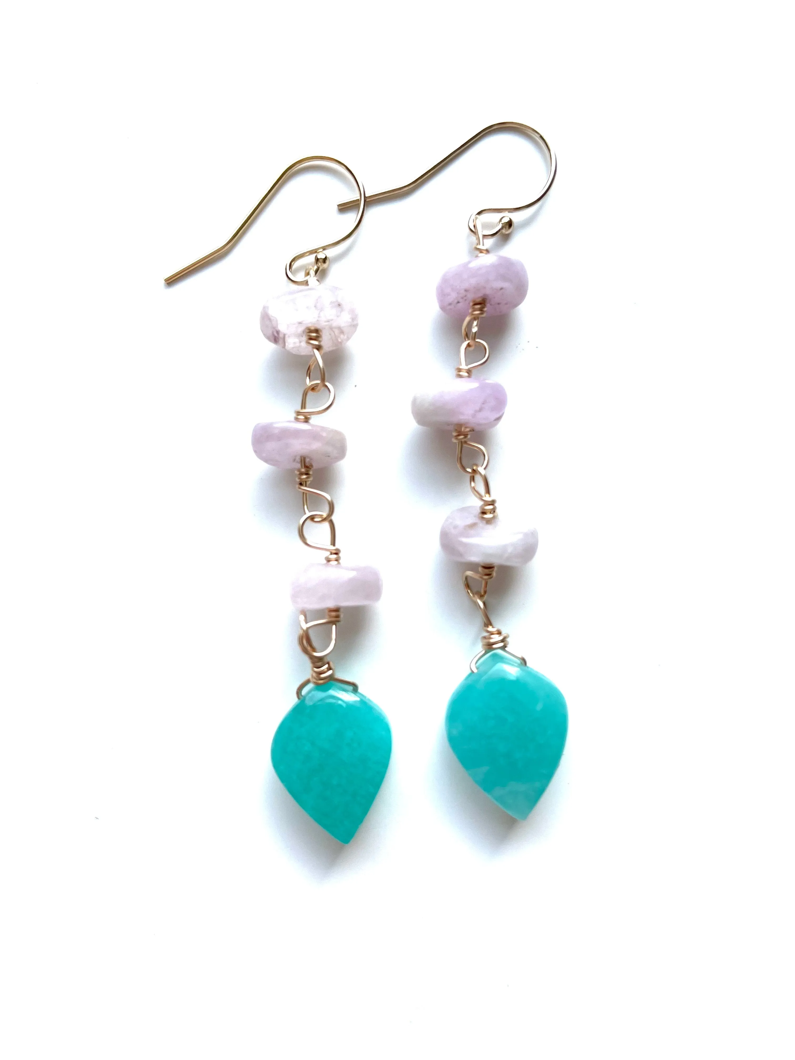 Crystal Earrings - Kunzite and Amazonite Gold Filled