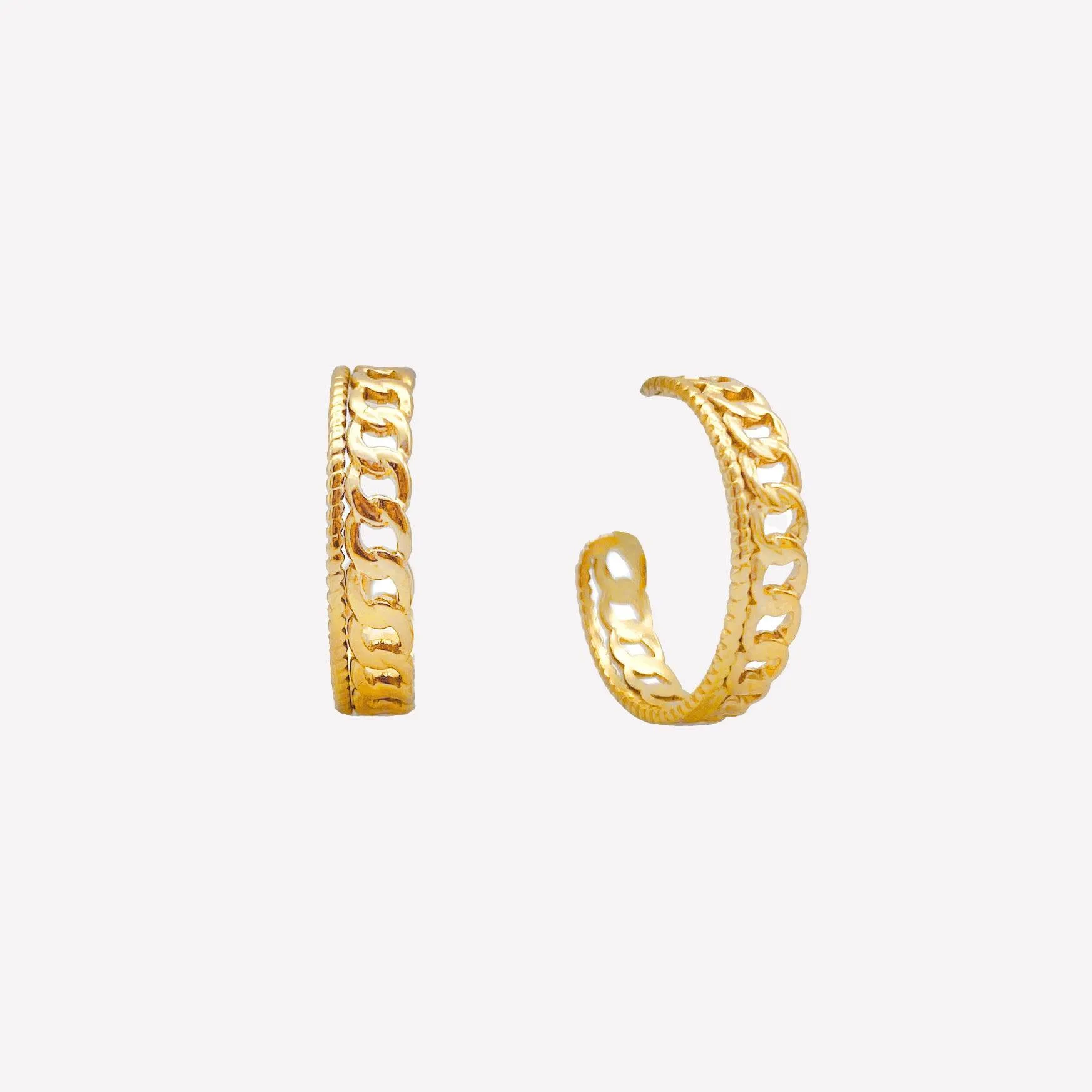 CUBAN CHAIN HOOP CLIP-ON EARRINGS IN GOLD