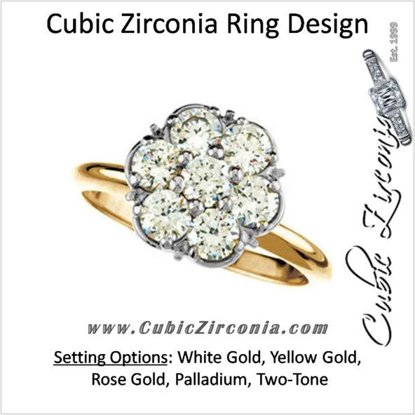 Cubic Zirconia Engagement Ring- The Ann (7-Stone Cluster-Style Thin Band Two-Tone Option)