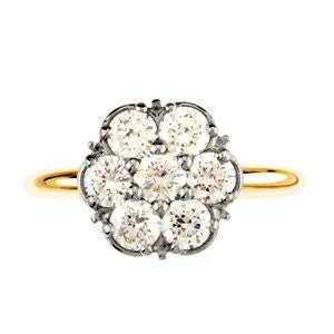 Cubic Zirconia Engagement Ring- The Ann (7-Stone Cluster-Style Thin Band Two-Tone Option)