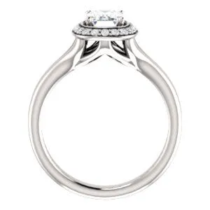 Cubic Zirconia Engagement Ring- The Bebi (Customizable Cathedral-Halo Emerald Cut Design with Wide Split Band)