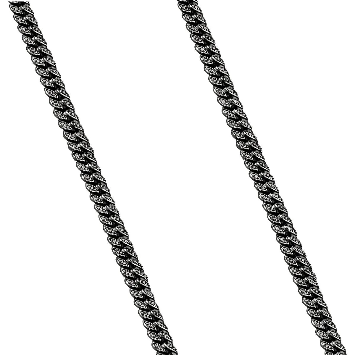 Curb Chain Necklace in Sterling Silver with Pave Black Diamonds