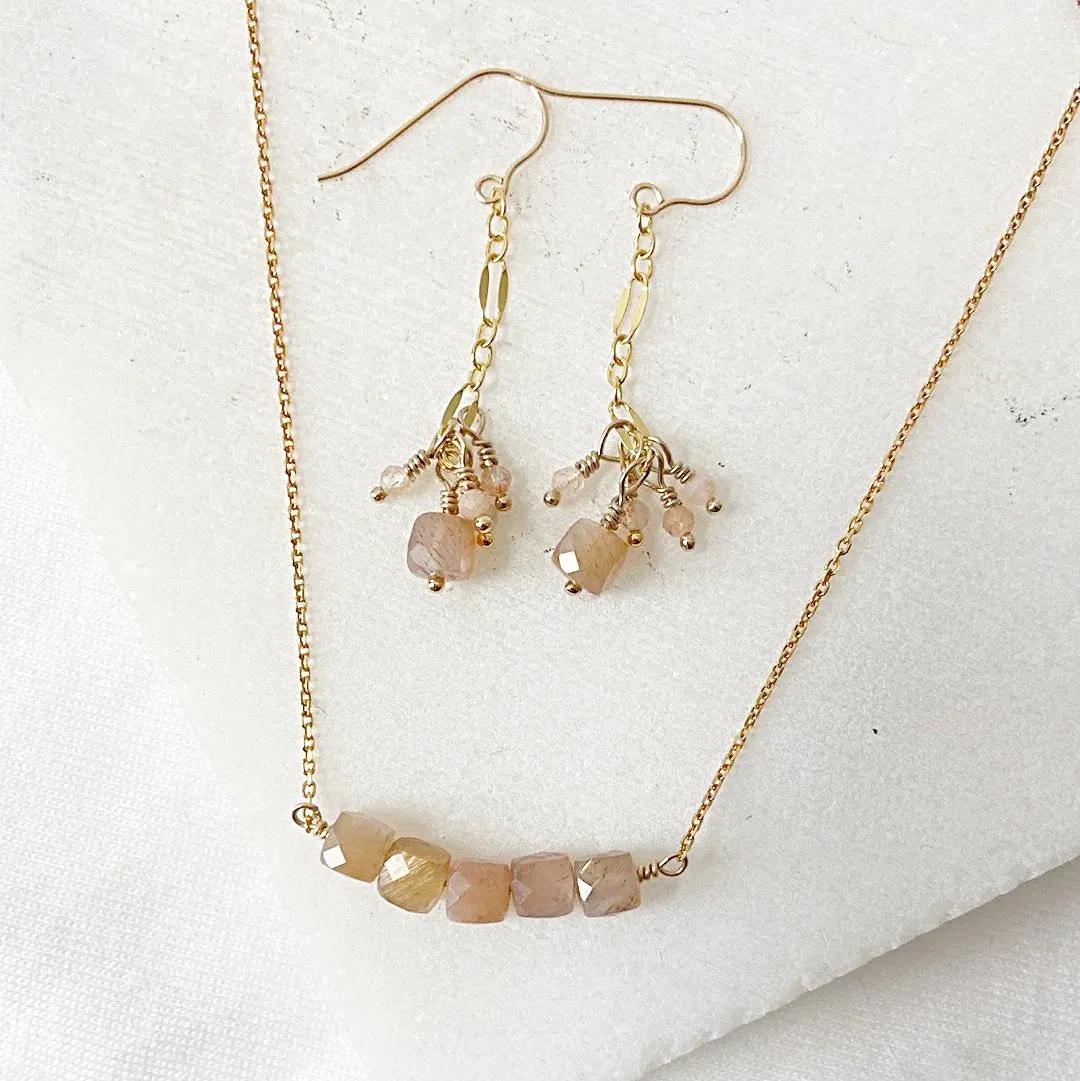 Dainty Gemstone Golden Drop Earrings & Necklace Set