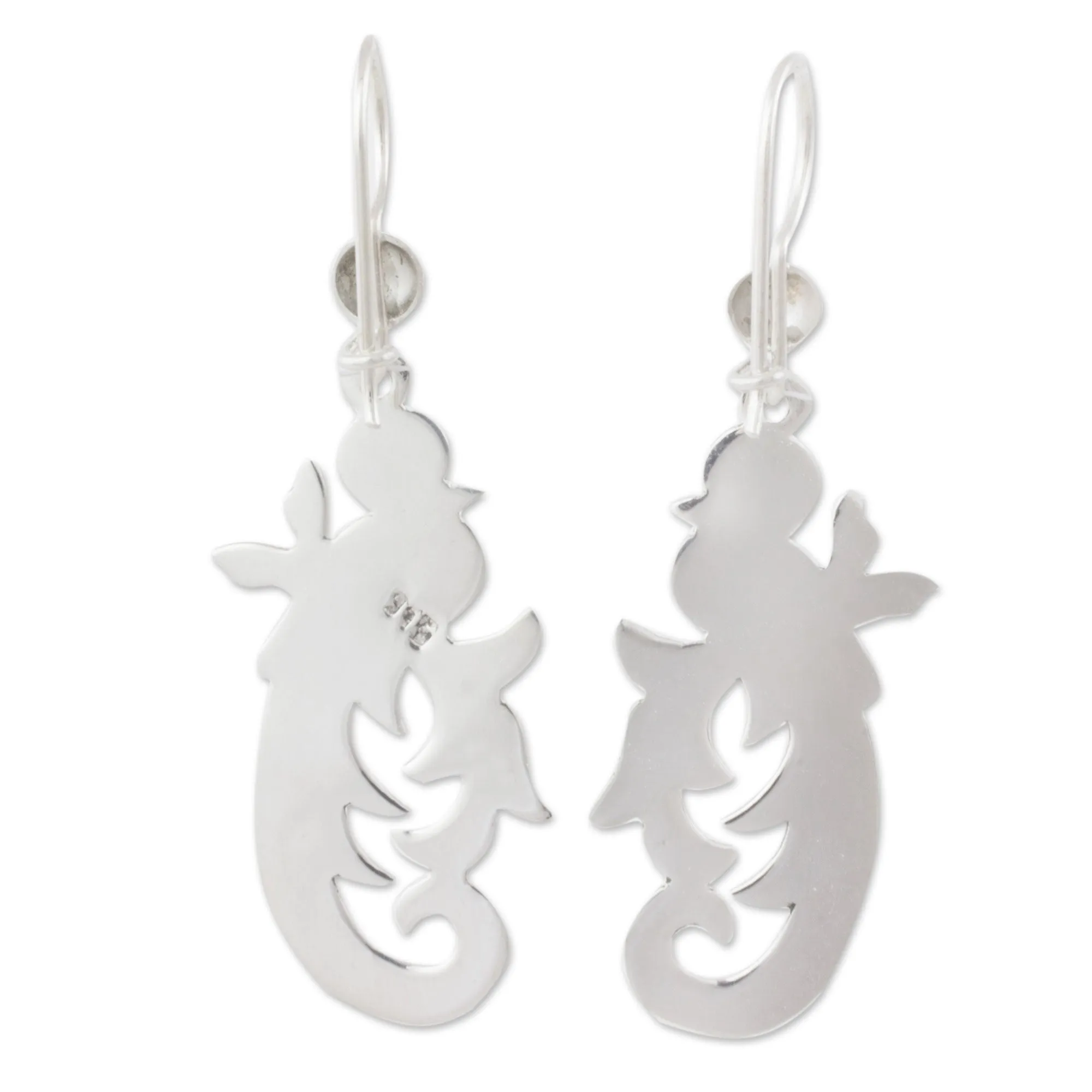 Dark Green Jade on Handmade Sterling Silver Bird Earrings - Forest Quetzal | NOVICA