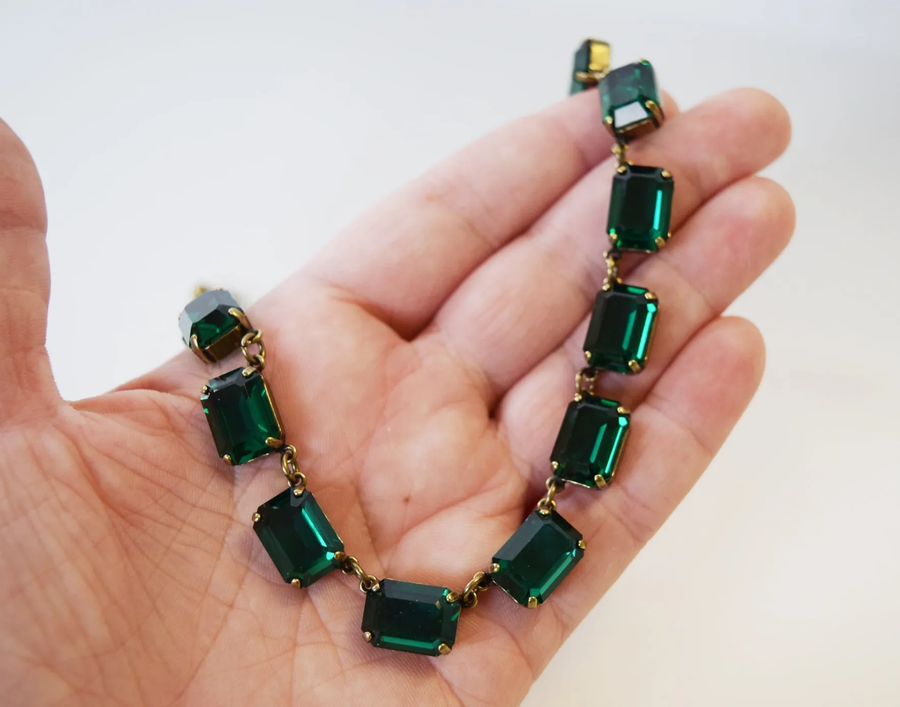 Dark Green Swarovski Collet Necklace - Medium Octagon