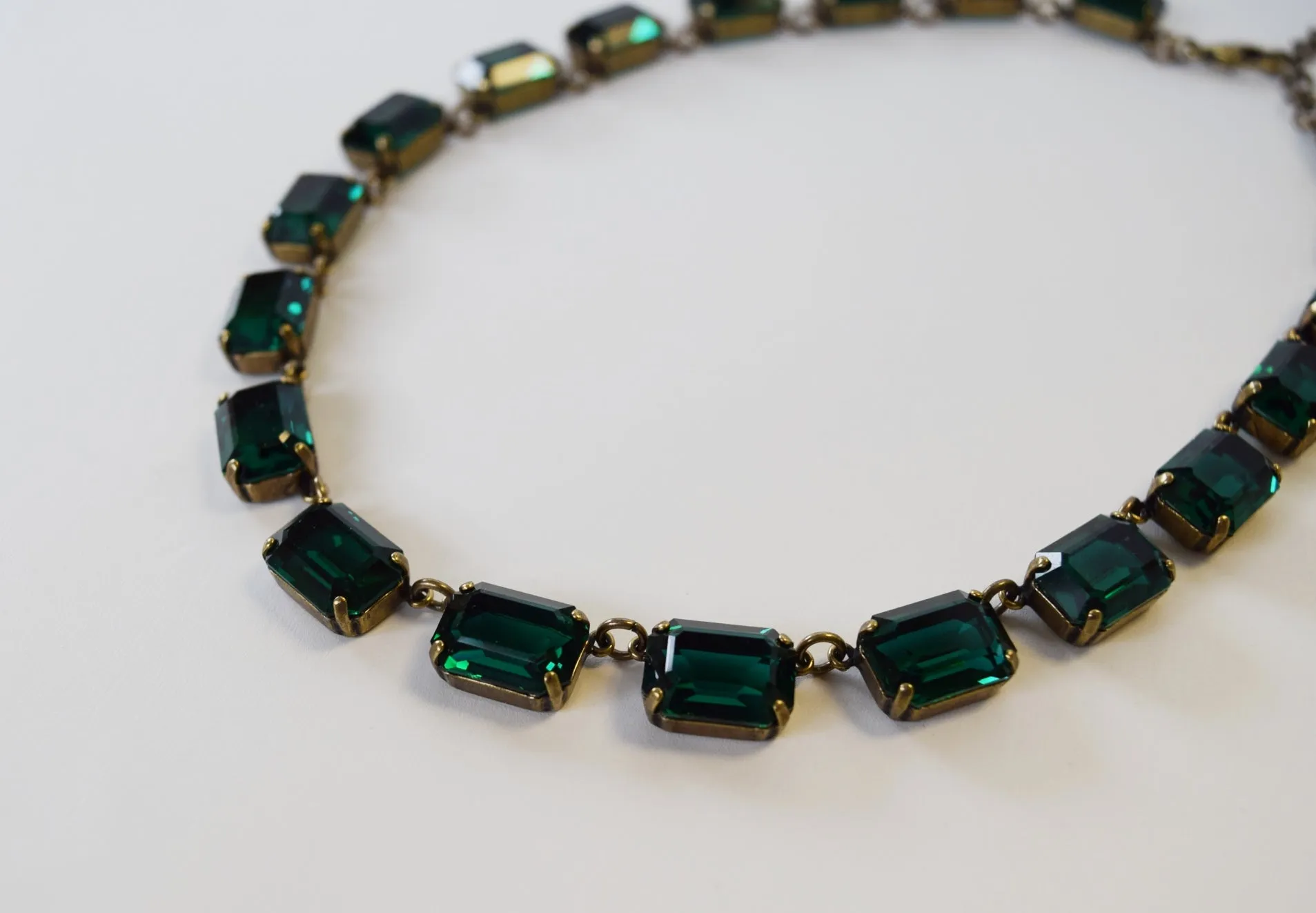 Dark Green Swarovski Collet Necklace - Medium Octagon