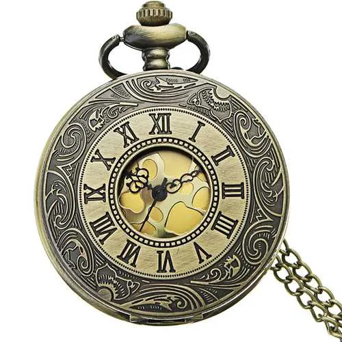 DEFFRUN Retro Steampunk Style Roman Numerals Pocket Watch