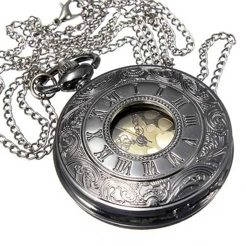 DEFFRUN Retro Steampunk Style Roman Numerals Pocket Watch