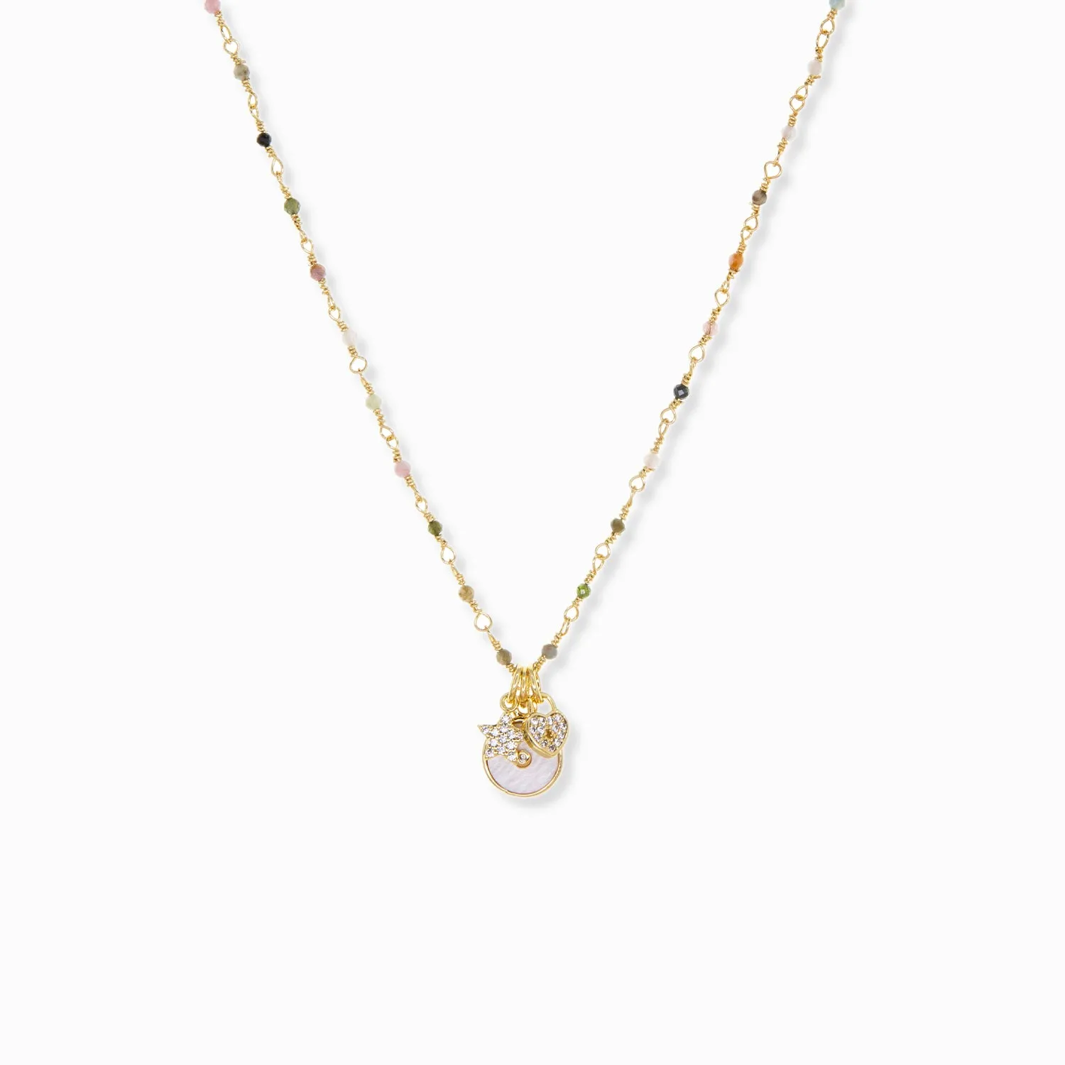 delicate chain necklace with triple charm detail