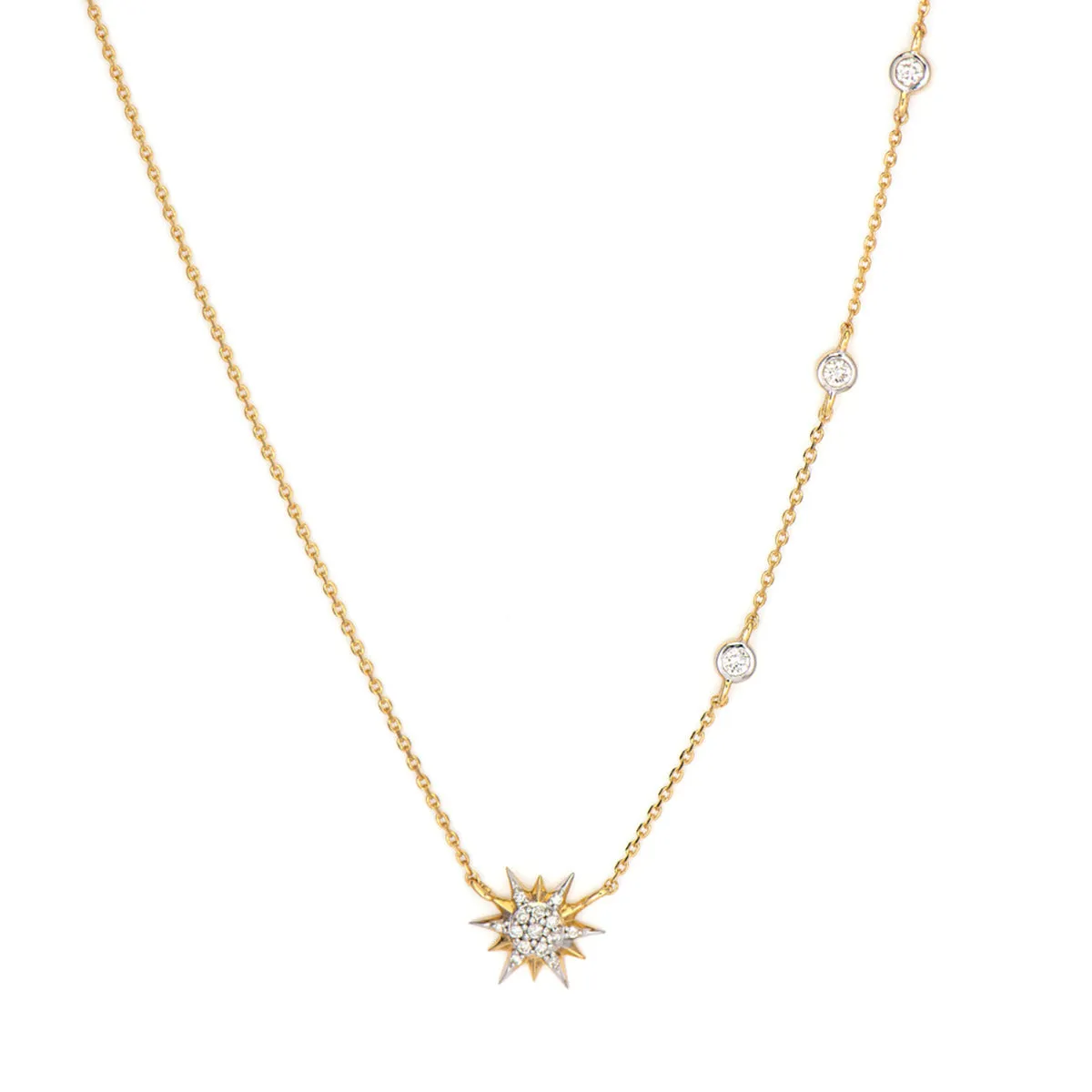 Delicate Sunburst Love Explosion Diamond Bezel Necklace