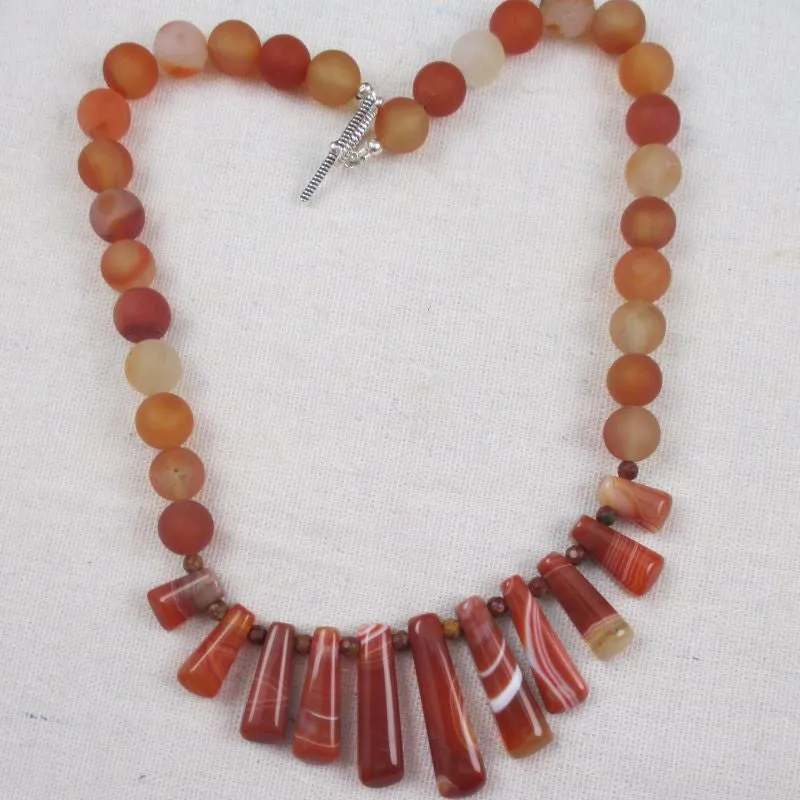 Designer Red Striped Agate Bib Necklace