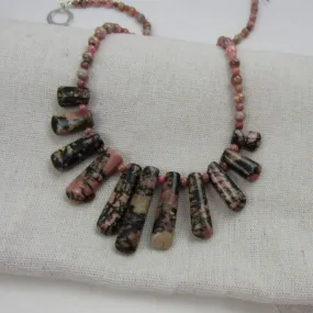 Designer Rodonite Gemstone Pink Bib Necklace