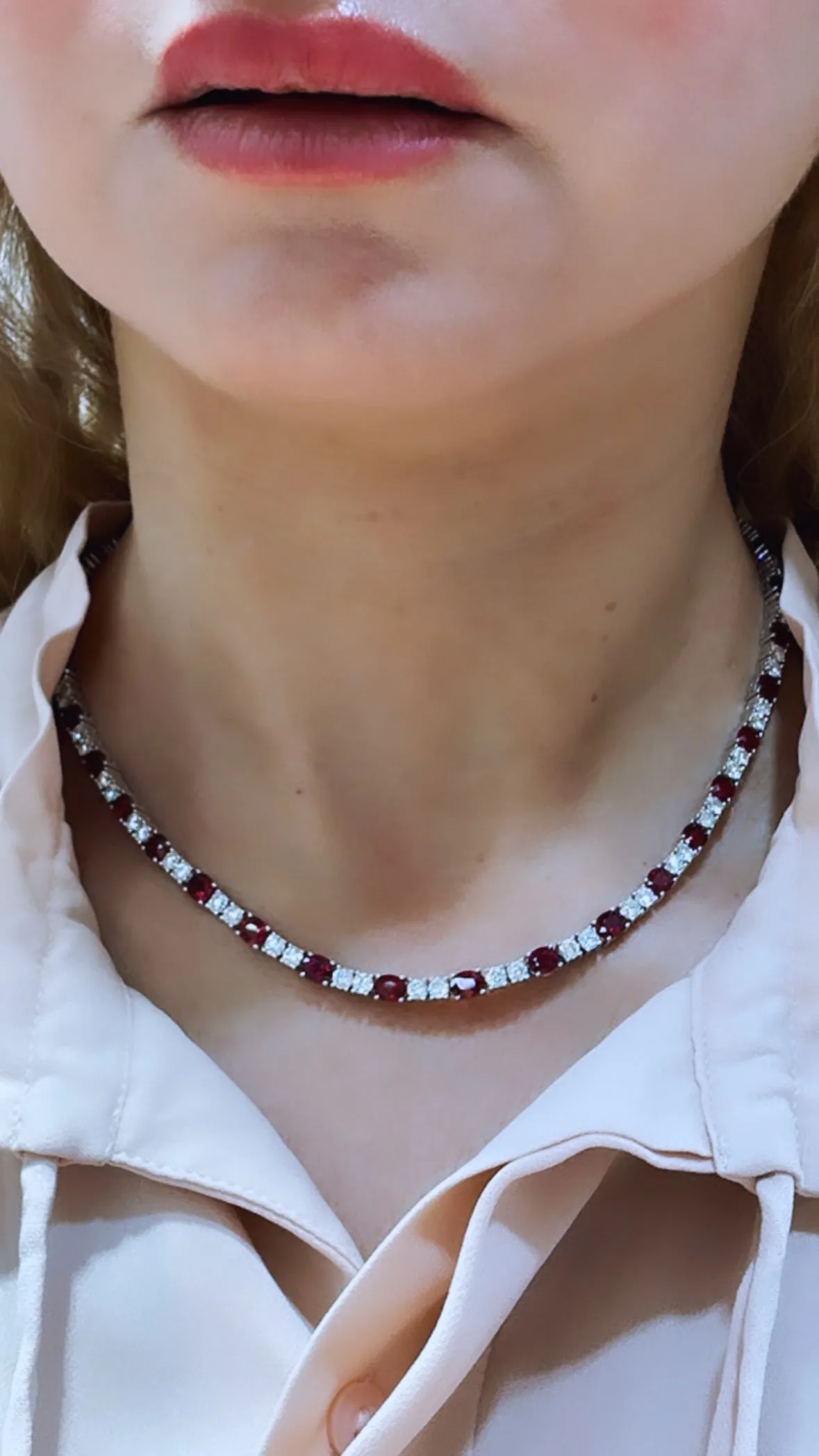 Diamond & Ruby Tennis Statement Necklace 26.90ct t.w.