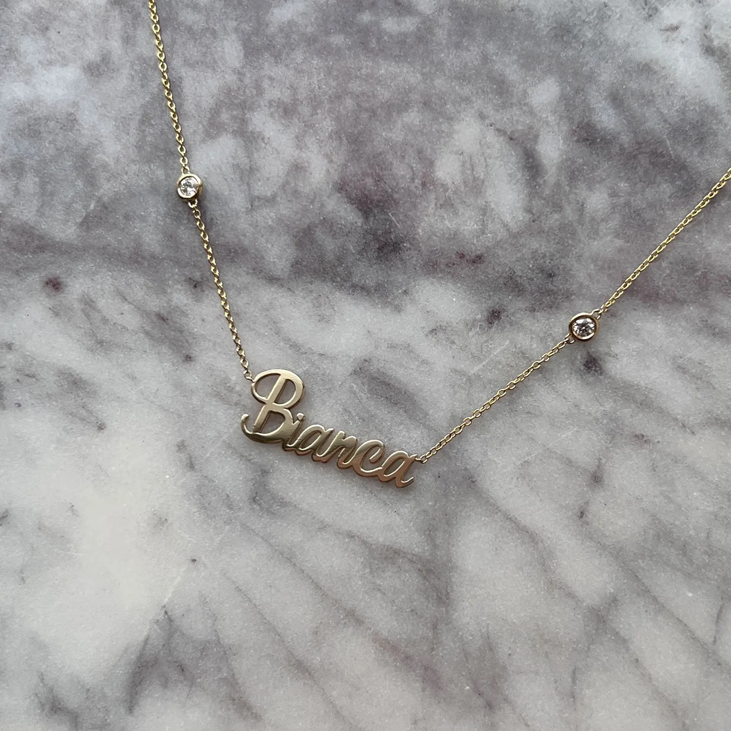 Diamond Bezel Custom Name Necklace