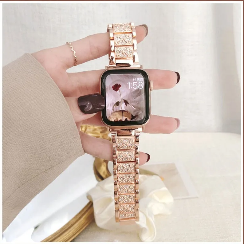 Diamond Gold Apple Watch Band, Women Iwatch Gold Band, Stainless Steel Watch Band 38mm 40mm 42mm 44mm, Apple Watch Series 6 5 4 3 2 1 SE