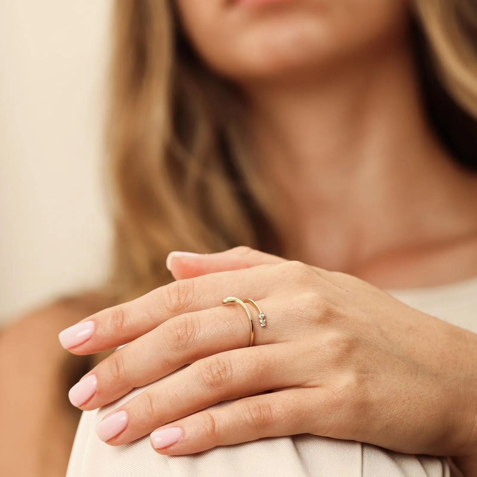 Diamond Snake Ring - 14K Rose Gold