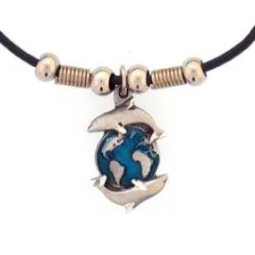 Dolphins Encircling the Earth Adjustable Cord Necklace