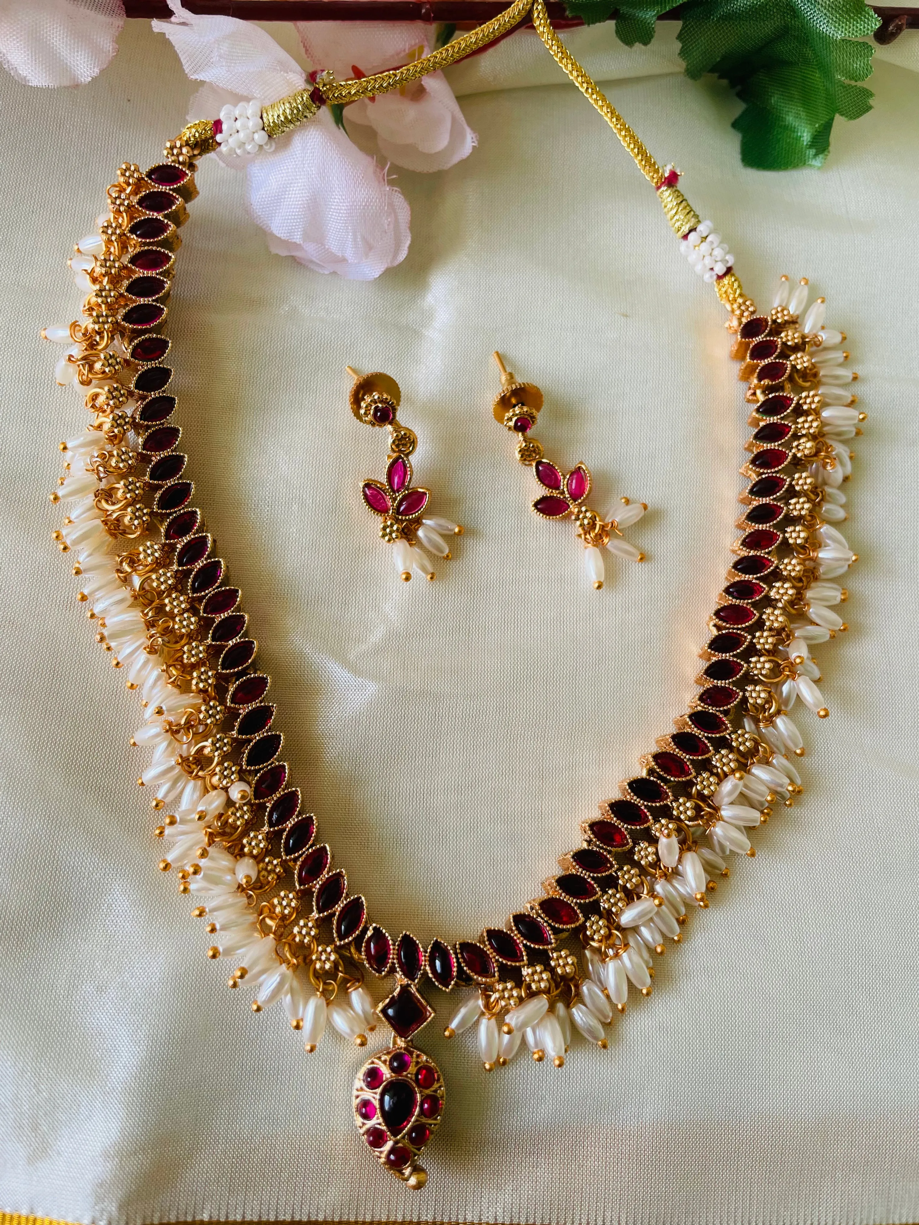 Double color Ruby necklace set