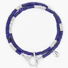 Double Laps Bracelet With Sterling Silver And Lapis Beads