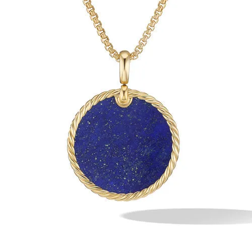 DY Elements Disc Pendant in 18K Yellow Gold with Lapis, 32mm