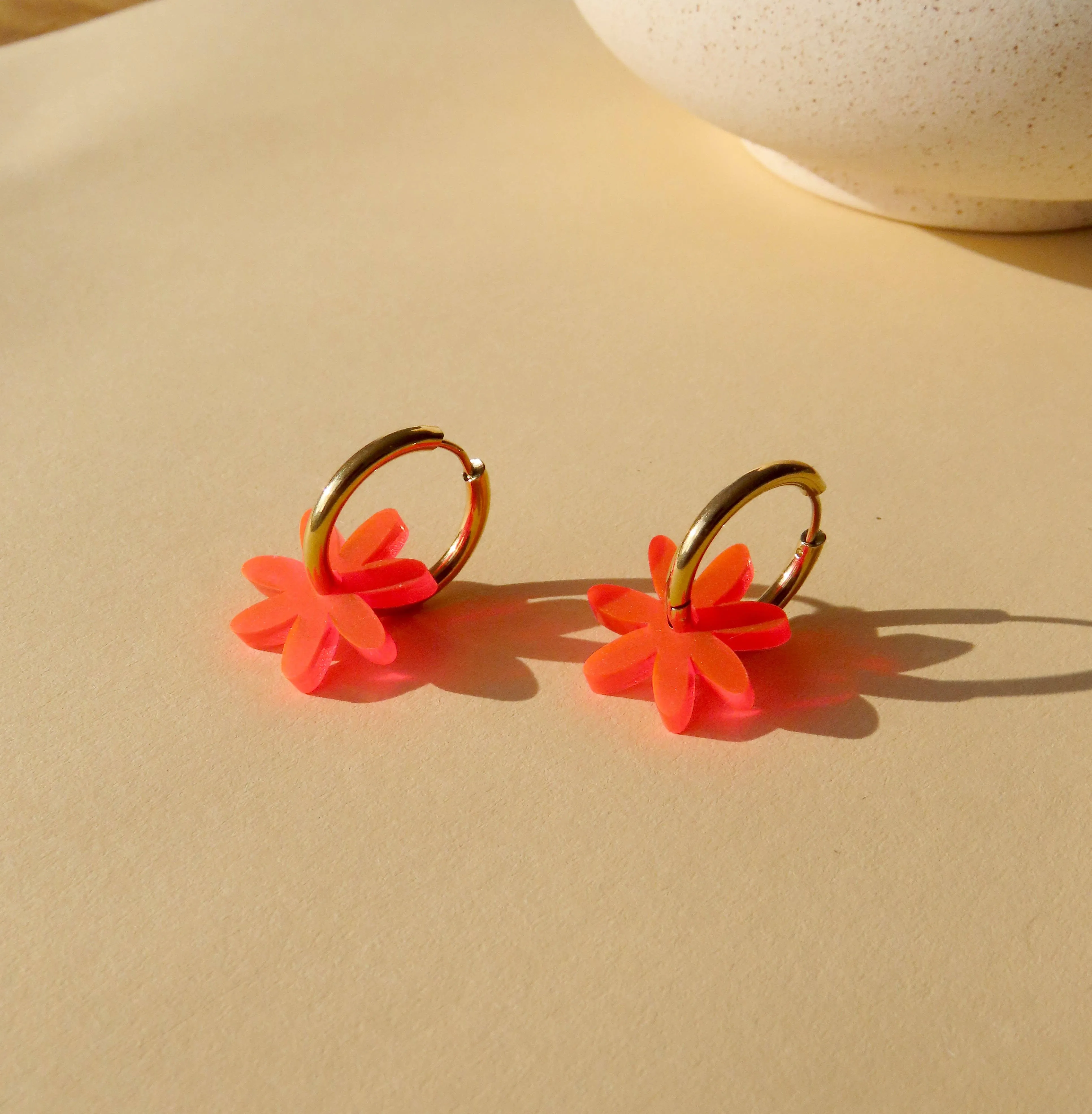 Earrings - Neon Orange Margerite Dots Hoops