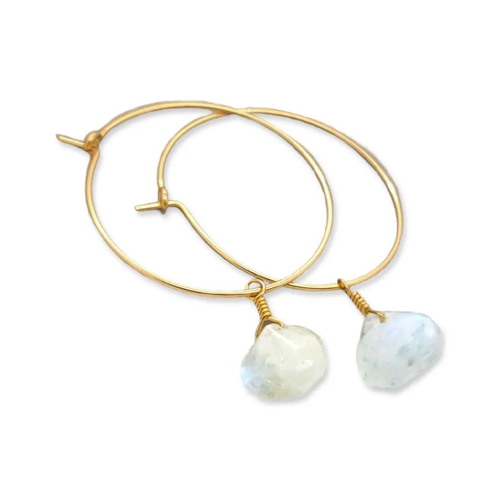 Earrings - One Last Kiss Moonstone 14K Gold Fill Hoops by Foamy Wader