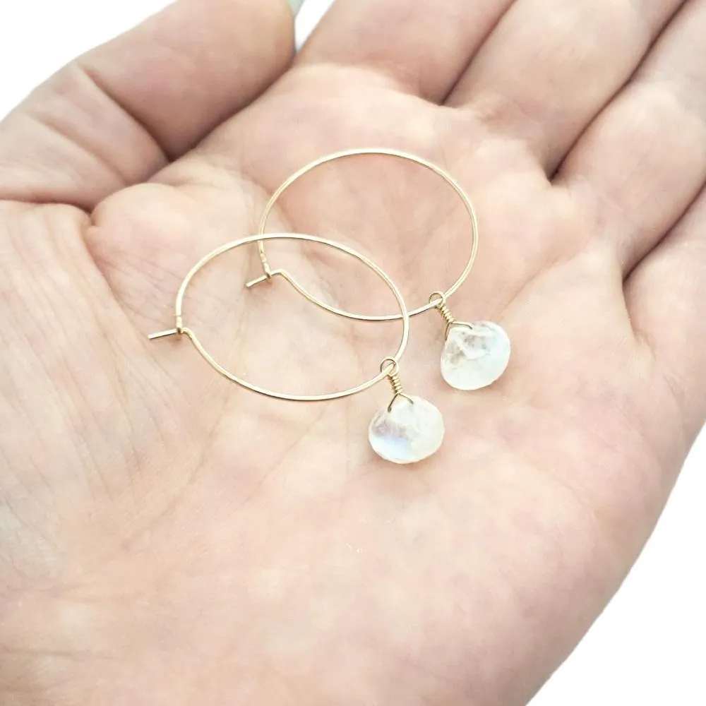 Earrings - One Last Kiss Moonstone 14K Gold Fill Hoops by Foamy Wader