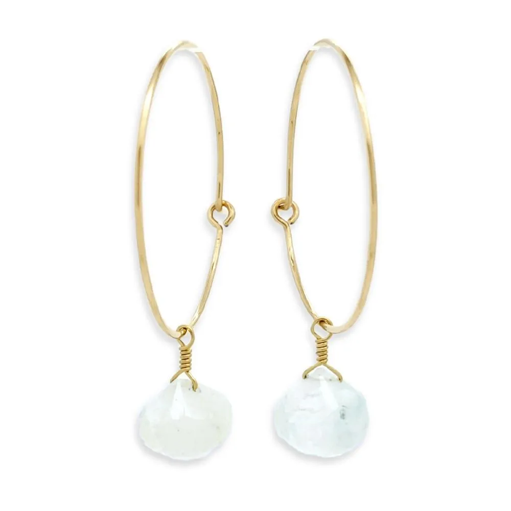 Earrings - One Last Kiss Moonstone 14K Gold Fill Hoops by Foamy Wader