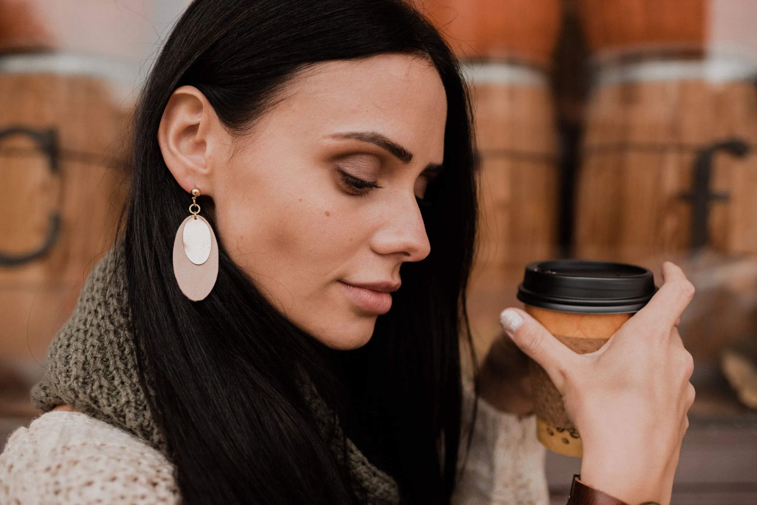 Edgy Earrings - Fall Leaf Autumn Earrings - Modernist Big Stud Earring