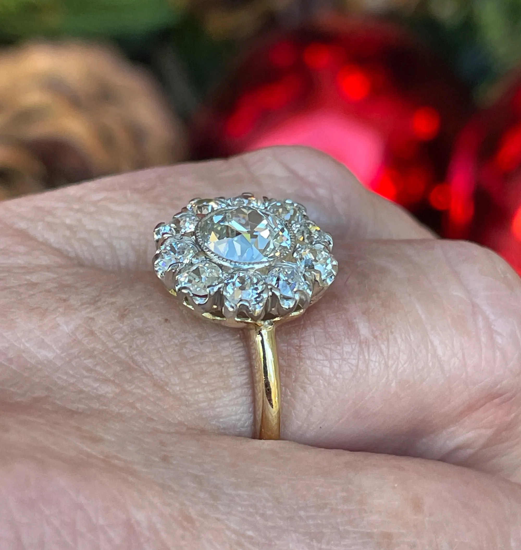 Edwardian GIA 3.17ctw Antique OLD EUROPEAN Diamond Cluster 18K Gold Platinum Ring