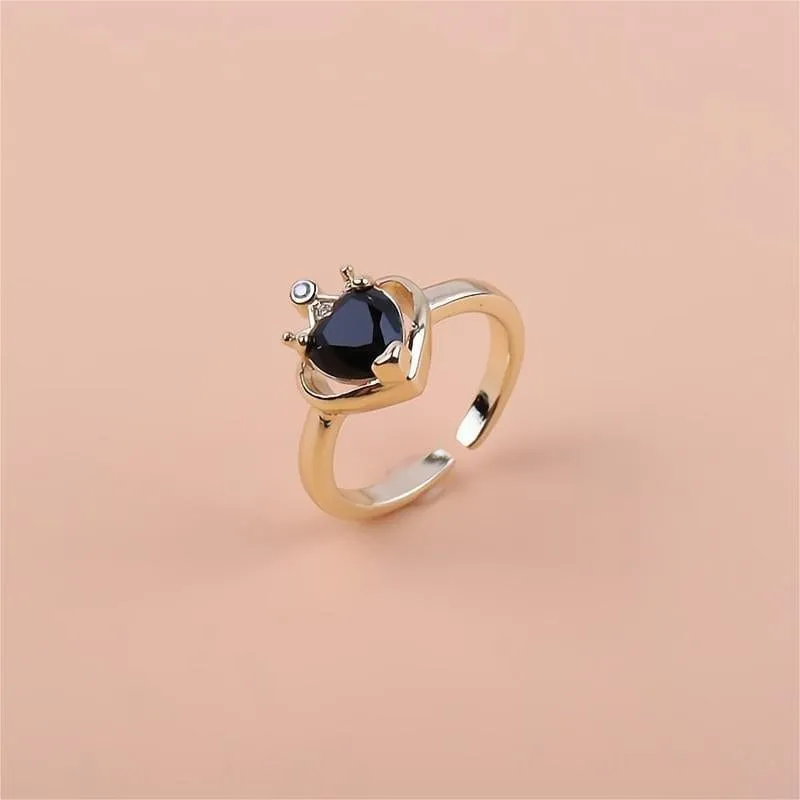 Elegant Crown Heart Open Ring