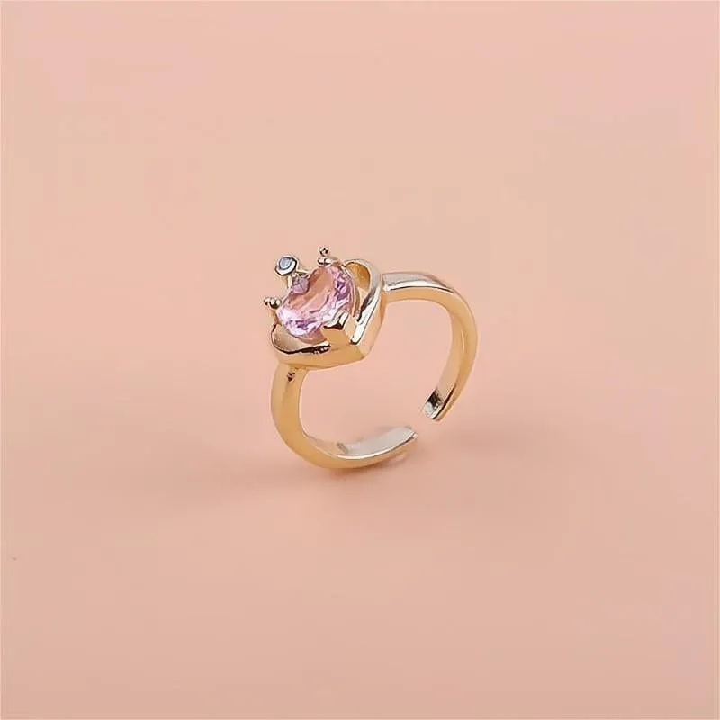 Elegant Crown Heart Open Ring