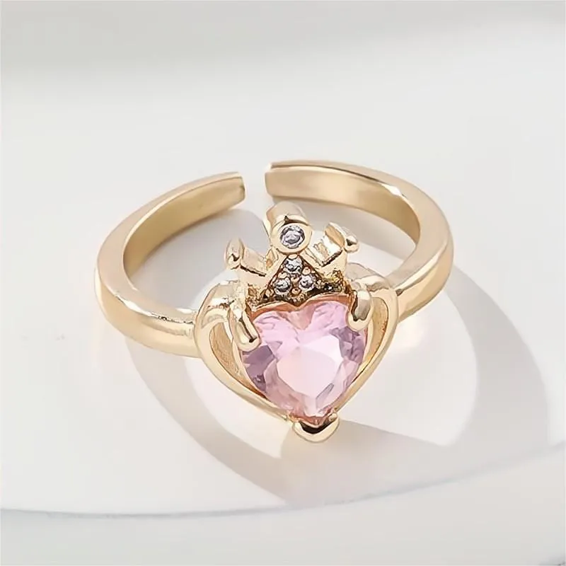 Elegant Crown Heart Open Ring