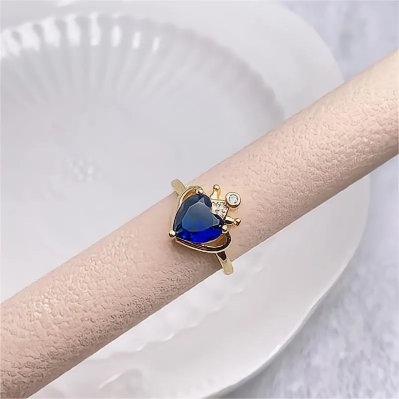 Elegant Crown Heart Open Ring