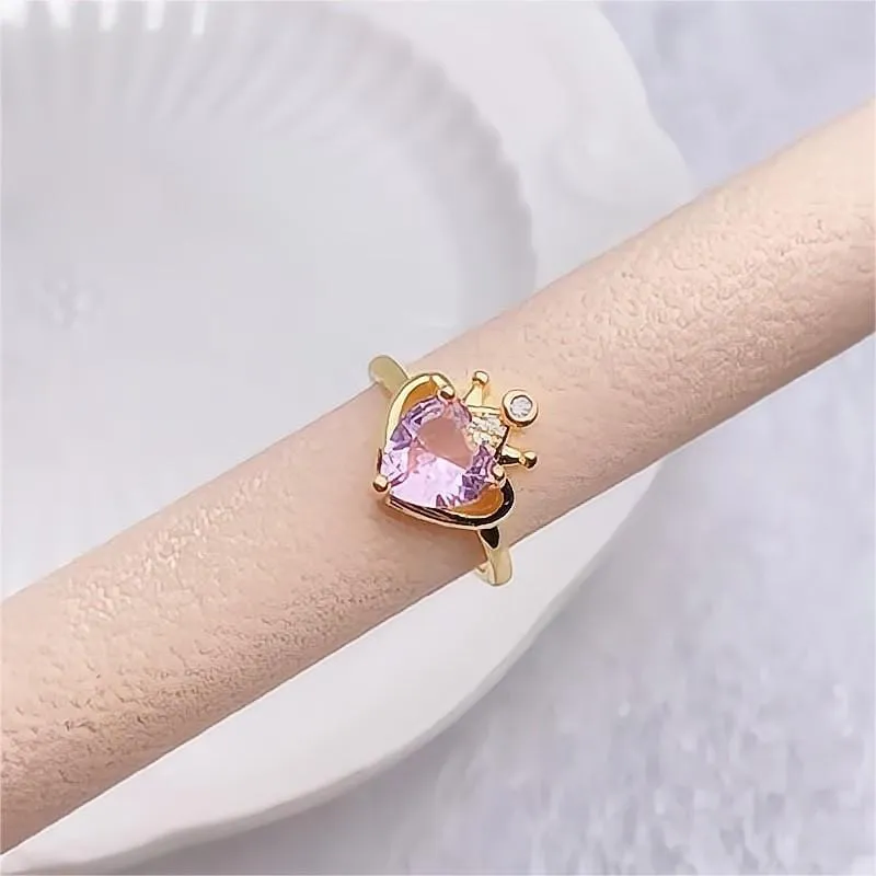 Elegant Crown Heart Open Ring